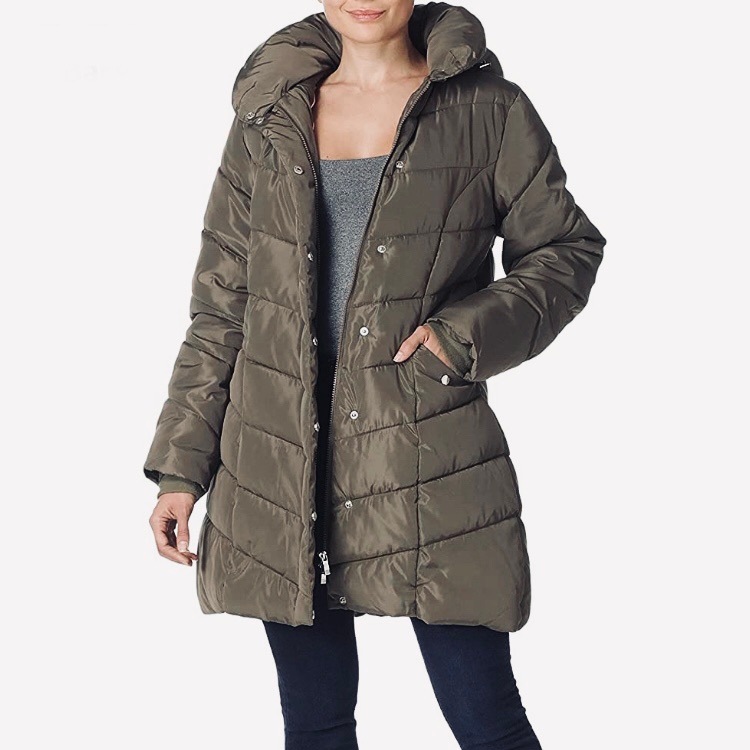 Steve Madden Chevron Puffer Coat (Olive)